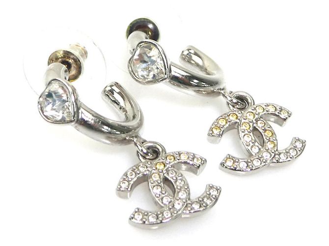 Orecchini a lobo Chanel argento con strass - vista 7