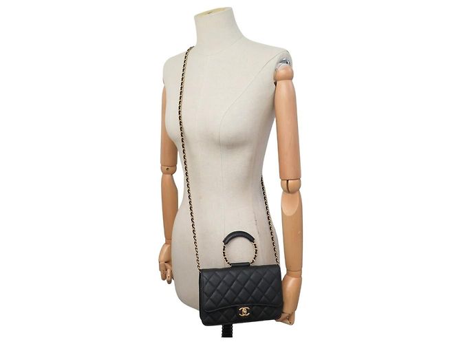 BORSA A MANO CHANEL MINI LOOP WALLET ON CHAIN PELLE CAVIAR NERA WOC - vista 5
