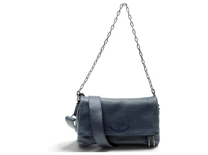 NUOVA BORSA A MANO ZADIG & VOLTAIRE ROCKY II PELLE GRANAZZATA BLU BORSA A TRACCOLLA - vista 2