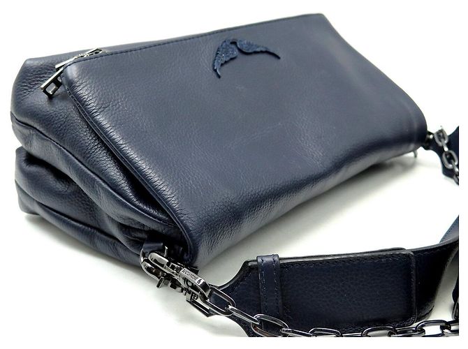 NUOVA BORSA A MANO ZADIG & VOLTAIRE ROCKY II PELLE GRANAZZATA BLU BORSA A TRACCOLLA - vista 5