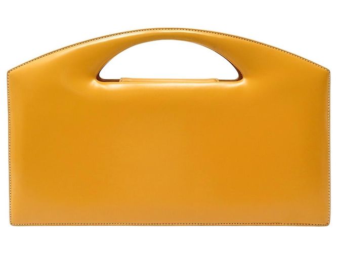 NUOVA BORSA A MANO LOEWE POCHETTE MANICO IN PELLE GIALLO SENAPE CLUTCH BAG - vista 2