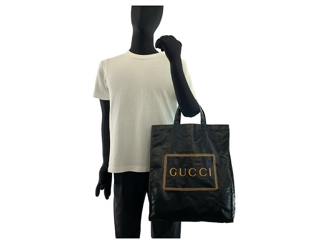 Sac cabas Gucci en toile enduite Noir Jaune - vue 8