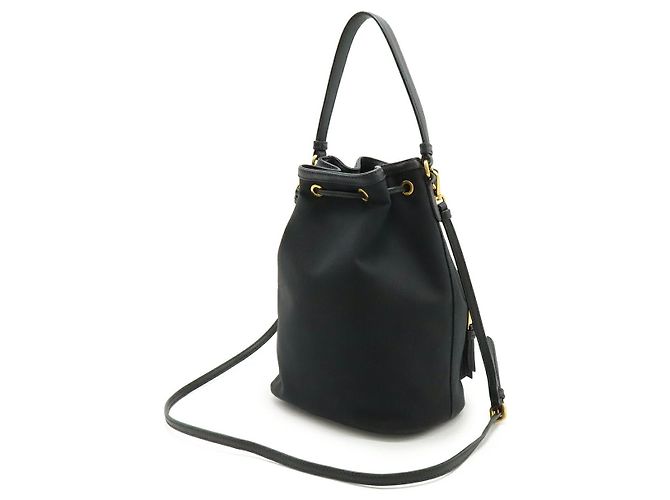 Prada Canvas Leather Logo Jacquard Bucket Bag - view 2