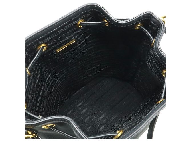 Prada Canvas Leather Logo Jacquard Bucket Bag - view 5