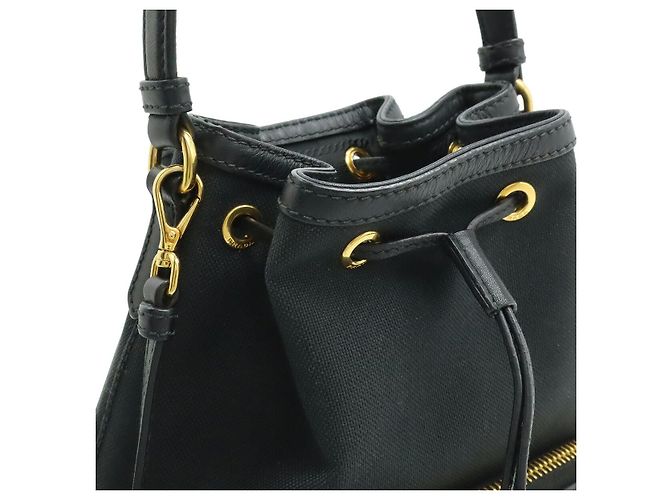 Prada Canvas Leather Logo Jacquard Bucket Bag - view 6