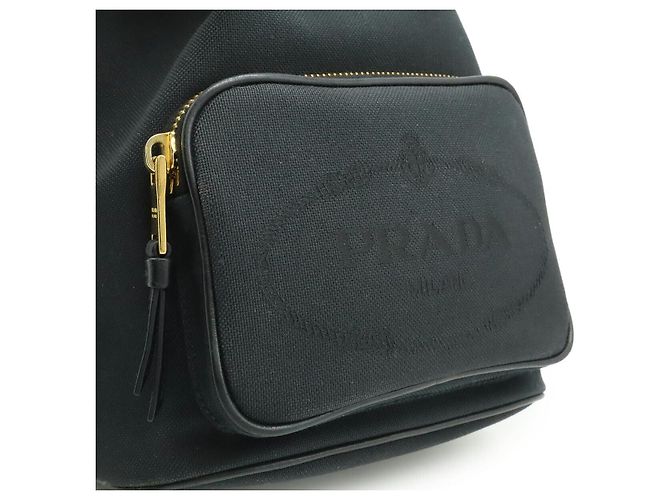 Prada Canvas Leather Logo Jacquard Bucket Bag - view 8