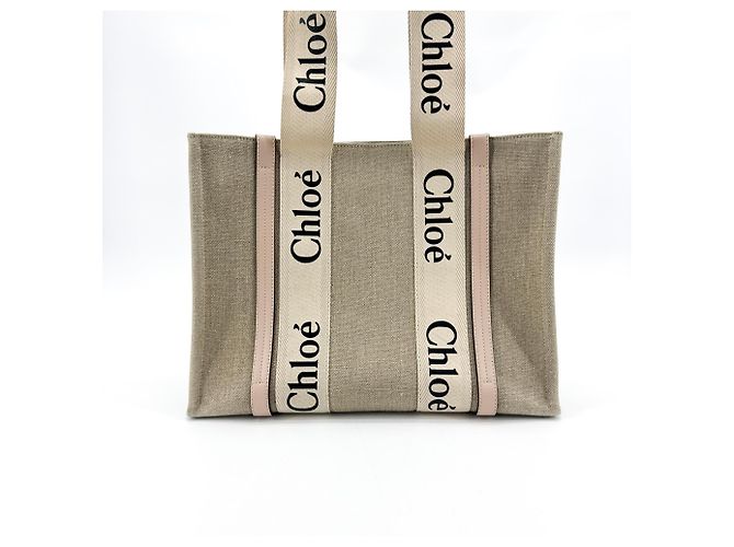 Chloé Chloe Woody Canvas with Leather Small Bege - vista 2