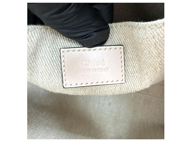 Chloé Chloe Woody Canvas with Leather Small Bege - vista 6