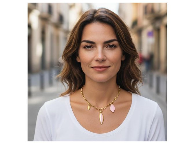 Autre Marque Collar GAVELLO Milan Plata Chapada Oro Esmalte Rosa Dorado - vista 3