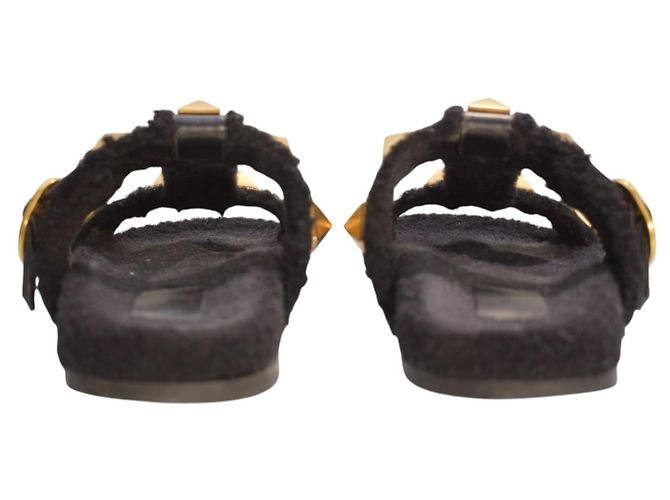 Valentino Garavani Sandali Roman Stud Shearling Neri - vista 8