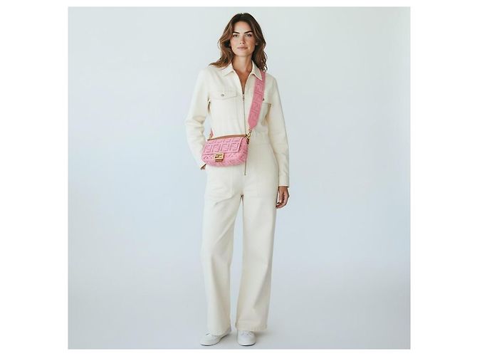 Fendi Baguette Borsa a tracolla in tela rosa FF Broderie Anglaise - vista 2