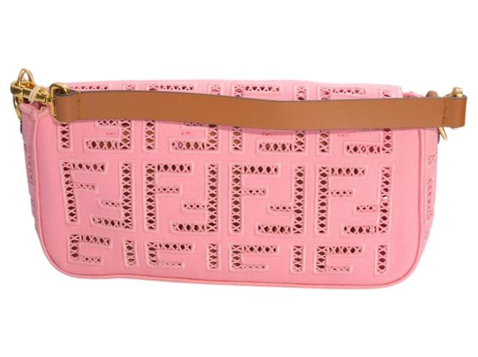 Fendi Baguette Borsa a tracolla in tela rosa FF Broderie Anglaise - vista 5