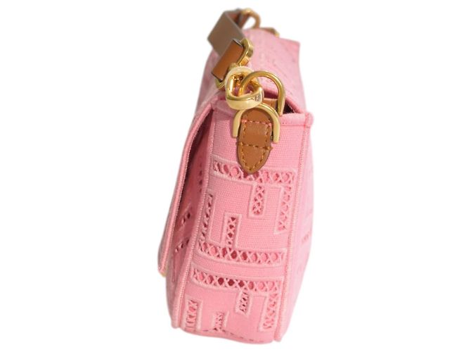 Fendi Baguette Borsa a tracolla in tela rosa FF Broderie Anglaise - vista 7