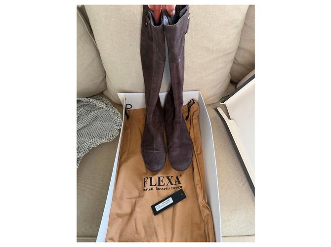Autre Marque Bottes hautes Flexa en daim marron - vue 2