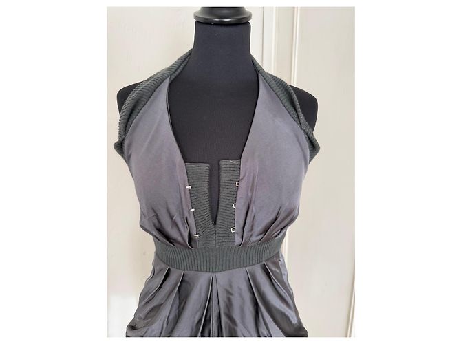 Autre Marque Top Atos Lombardini gris de viscosa plisada cuello drapeado - vista 2