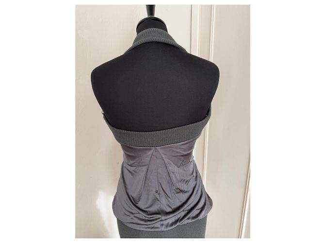 Autre Marque Top Atos Lombardini gris de viscosa plisada cuello drapeado - vista 4