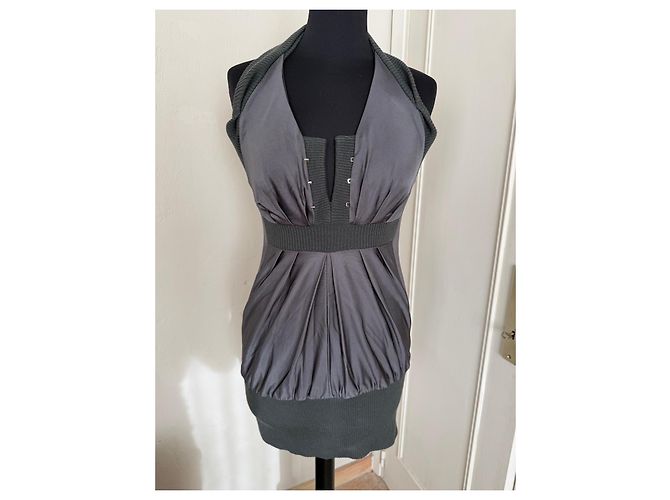 Autre Marque Top Atos Lombardini gris de viscosa plisada cuello drapeado - vista 7