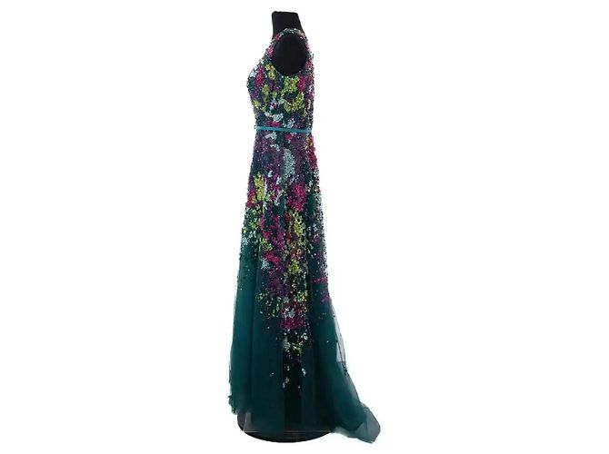 Abito Elie Saab in seta verde - vista 3