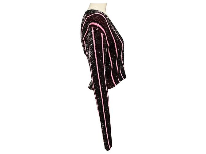 Missoni Strickcardigan mit Pailletten-Streifen in Rosa / Schwarz / Silber - Ansicht 2