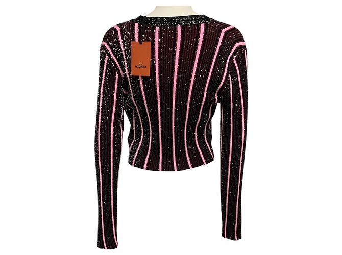 Missoni Strickcardigan mit Pailletten-Streifen in Rosa / Schwarz / Silber - Ansicht 3