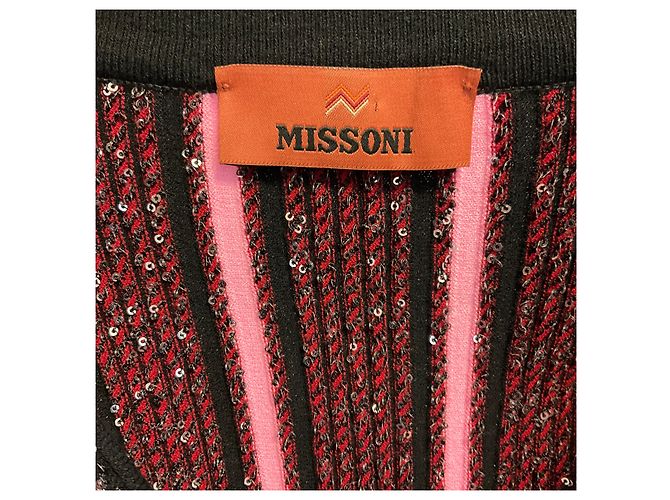 Missoni Strickcardigan mit Pailletten-Streifen in Rosa / Schwarz / Silber - Ansicht 4