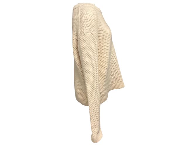 Pull à col rond en maille de laine et cachemire à manches longues Prada Cream - vue 2