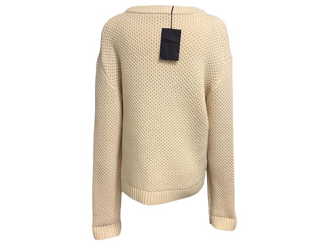 Pull à col rond en maille de laine et cachemire à manches longues Prada Cream - vue 3