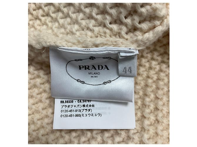 Pull à col rond en maille de laine et cachemire à manches longues Prada Cream - vue 5