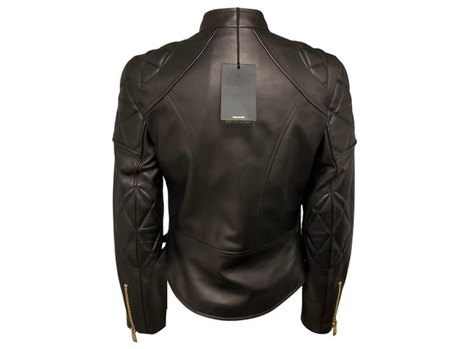 Veste Biker Versace en cuir d'agneau noir - vue 3