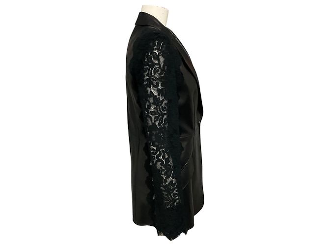 Blazer de piel de cordero con ribete de encaje negro Alexander McQueen - vista 2