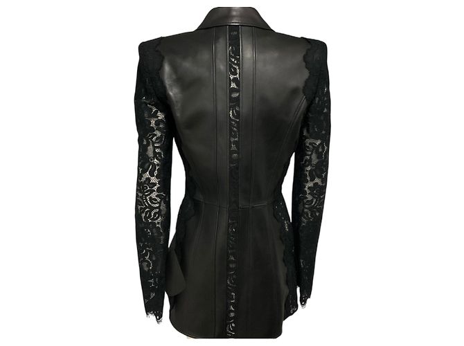 Blazer de piel de cordero con ribete de encaje negro Alexander McQueen - vista 3