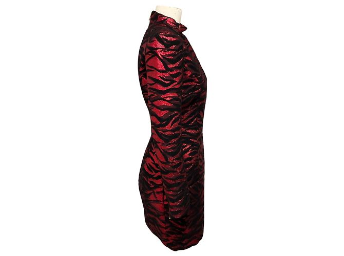 Balmain Mini-Cocktailkleid mit metallischem Animal-Print Rot / Schwarz - Ansicht 2