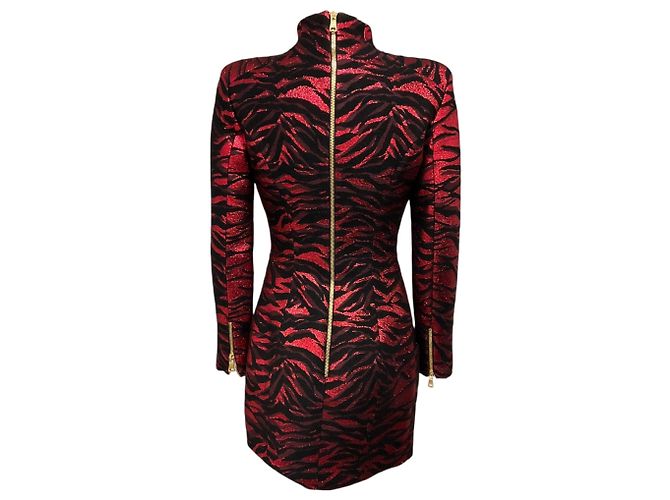 Balmain Mini-Cocktailkleid mit metallischem Animal-Print Rot / Schwarz - Ansicht 3