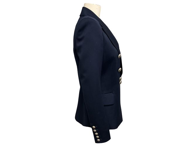 Balmain marineblauer zweireihiger Wollblazer mit silbernen Knöpfen - Ansicht 2