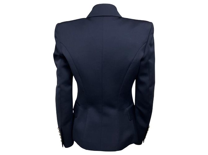 Balmain marineblauer zweireihiger Wollblazer mit silbernen Knöpfen - Ansicht 3