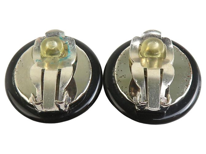 Schwarze Chanel CC runde Clip-On-Ohrringe aus versilbertem Resin - Ansicht 2