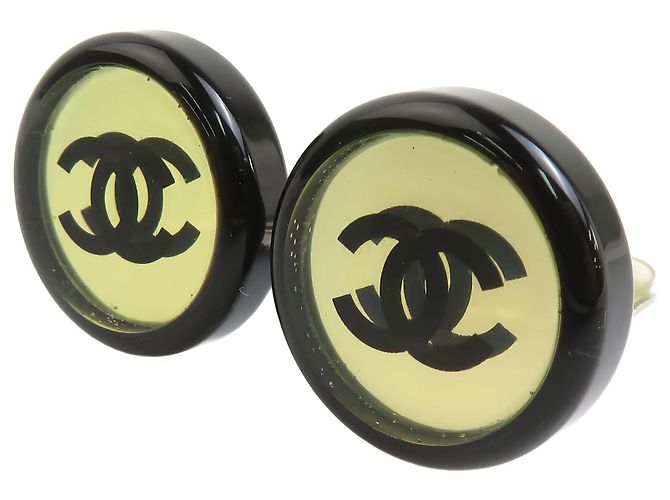 Schwarze Chanel CC runde Clip-On-Ohrringe aus versilbertem Resin - Ansicht 6