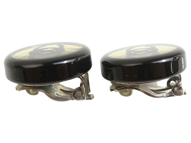 Schwarze Chanel CC runde Clip-On-Ohrringe aus versilbertem Resin - Ansicht 8
