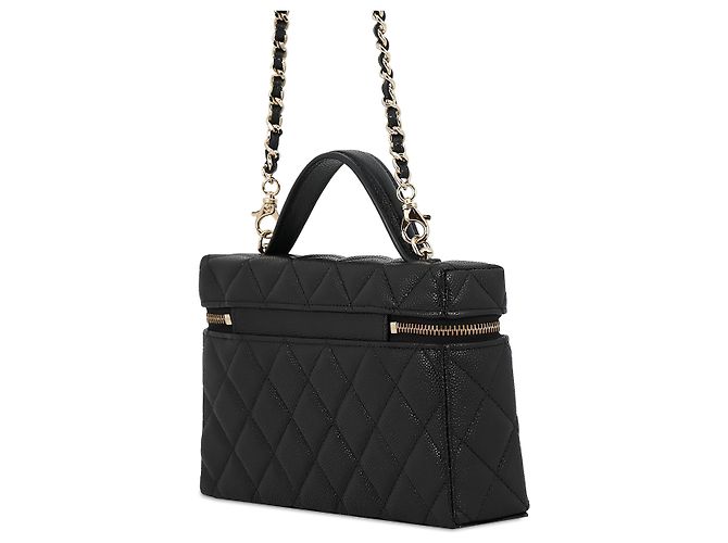 Mini Vanity Case Chanel CC Acolchado en Cuero Caviar Negro con Cadena - vista 2