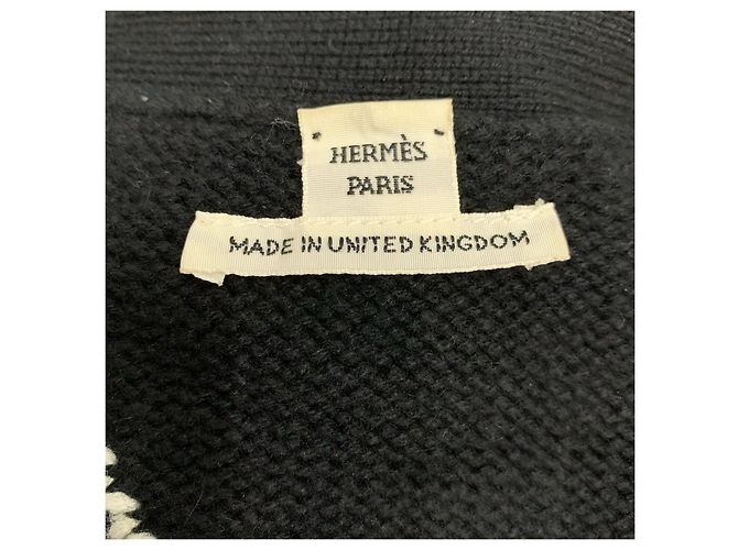 Abrigo Hermès Negro de Cashmere con Patrón Geométrico Talla 38 - vista 6