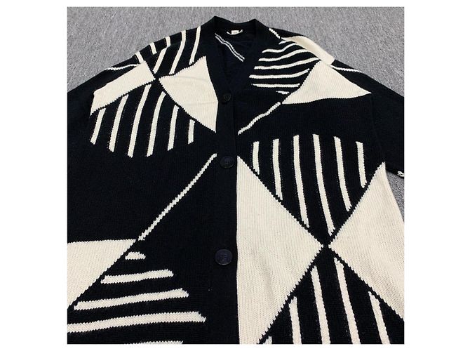 Abrigo Hermès Negro de Cashmere con Patrón Geométrico Talla 38 - vista 8