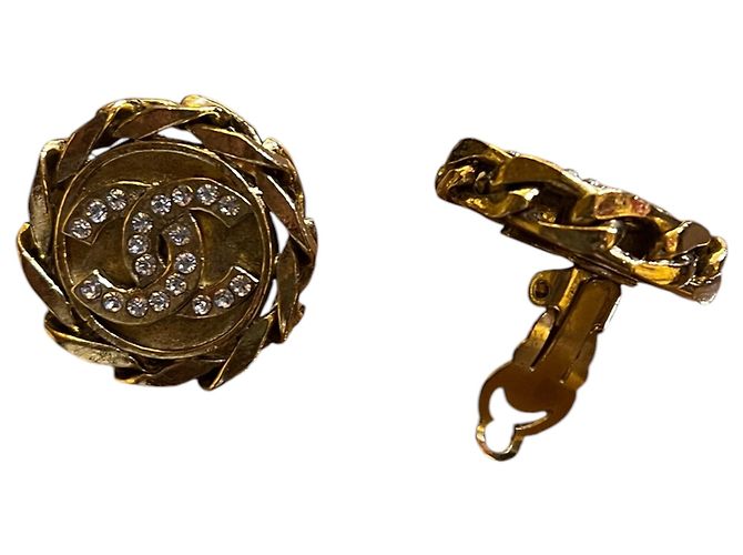 Orecchini a clip Chanel CC placcati oro con strass - vista 2