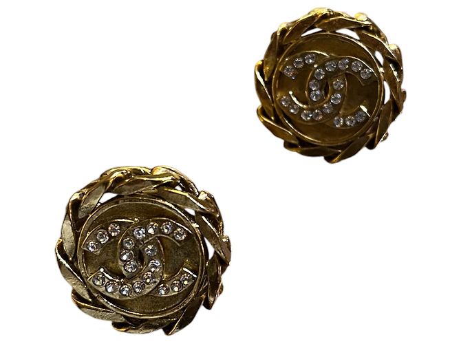 Orecchini a clip Chanel CC placcati oro con strass - vista 3