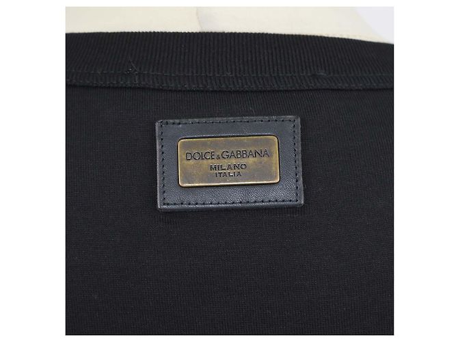 T-shirt Dolce & Gabbana in cotone nero con logo applicato e scollo a V - vista 5