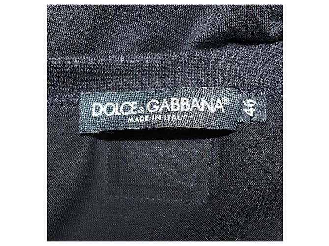 T-shirt Dolce & Gabbana in cotone nero con logo applicato e scollo a V - vista 6