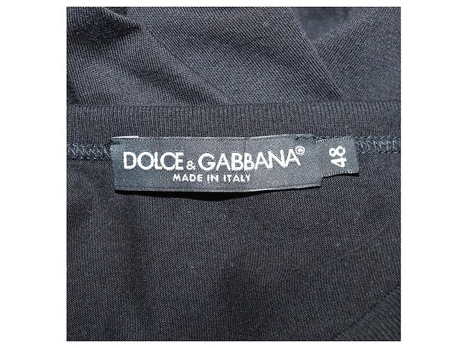 T-shirt Dolce & Gabbana in cotone nero con scollo a V e placca logo - vista 5