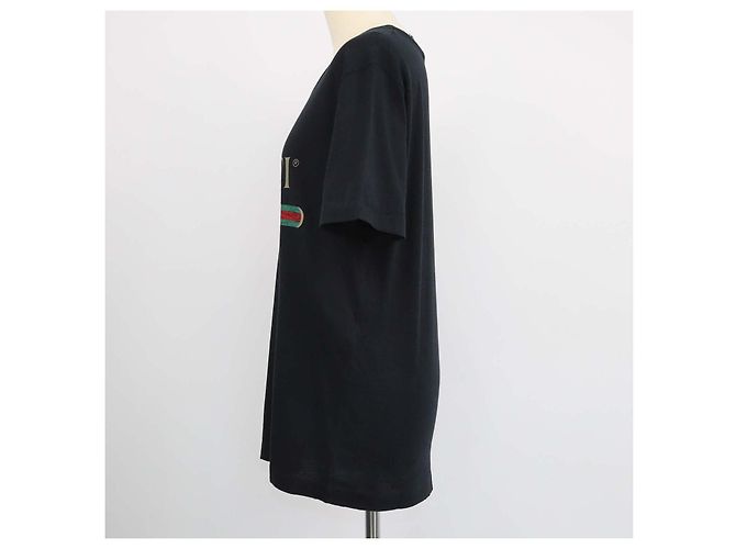 T-shirt Gucci girocollo in cotone nero con stampa logo e effetto distressed - vista 2