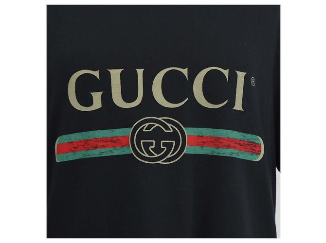 T-shirt Gucci girocollo in cotone nero con stampa logo e effetto distressed - vista 4