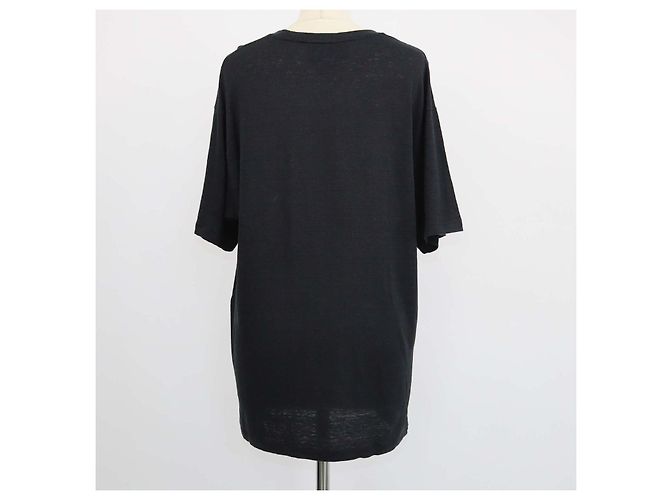 Gucci T-Shirt mit Rundhalsausschnitt aus schwarzem Leinen und Interlocking G-Patch - Ansicht 3