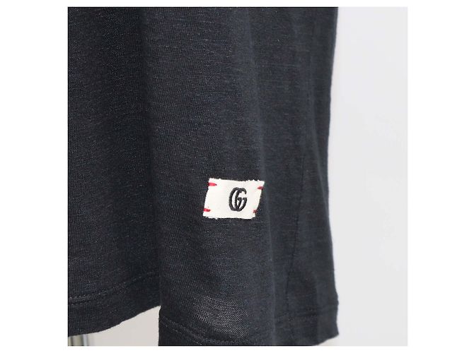 Gucci T-Shirt mit Rundhalsausschnitt aus schwarzem Leinen und Interlocking G-Patch - Ansicht 5